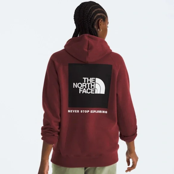THE NORTH FACE NSE Box Graphic Burgundy Hoodie Sweatshirt Pullover Top - Picture 1 of 6